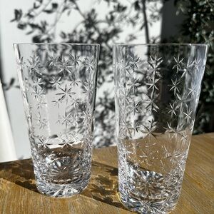 MCM Atomic Vintage Star-Patterned Starburst Crystal Highball Tumblers Glassware